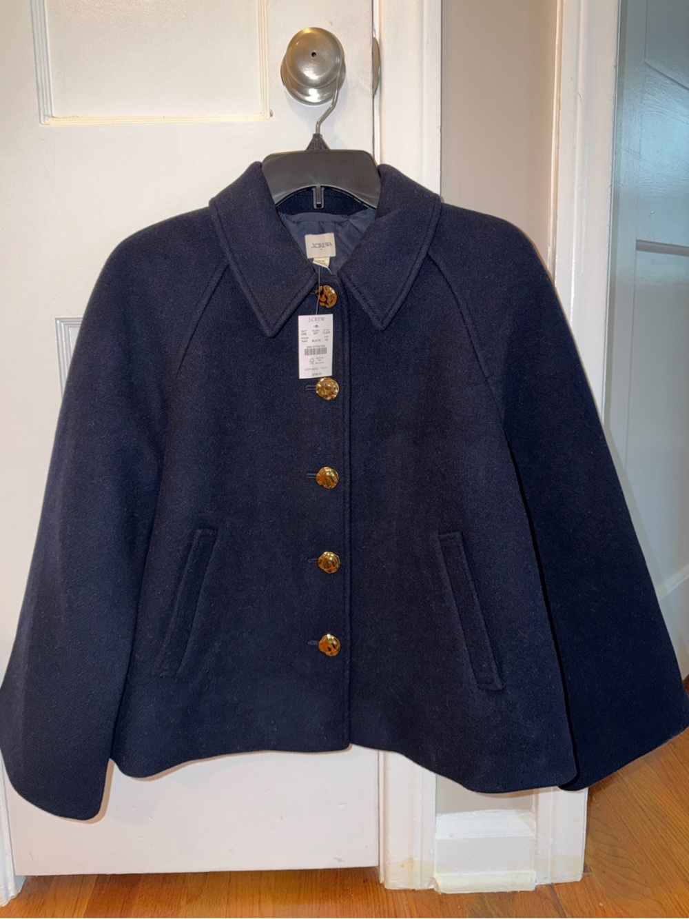 J. Crew Women Navy Wool-Blend Button Coat New